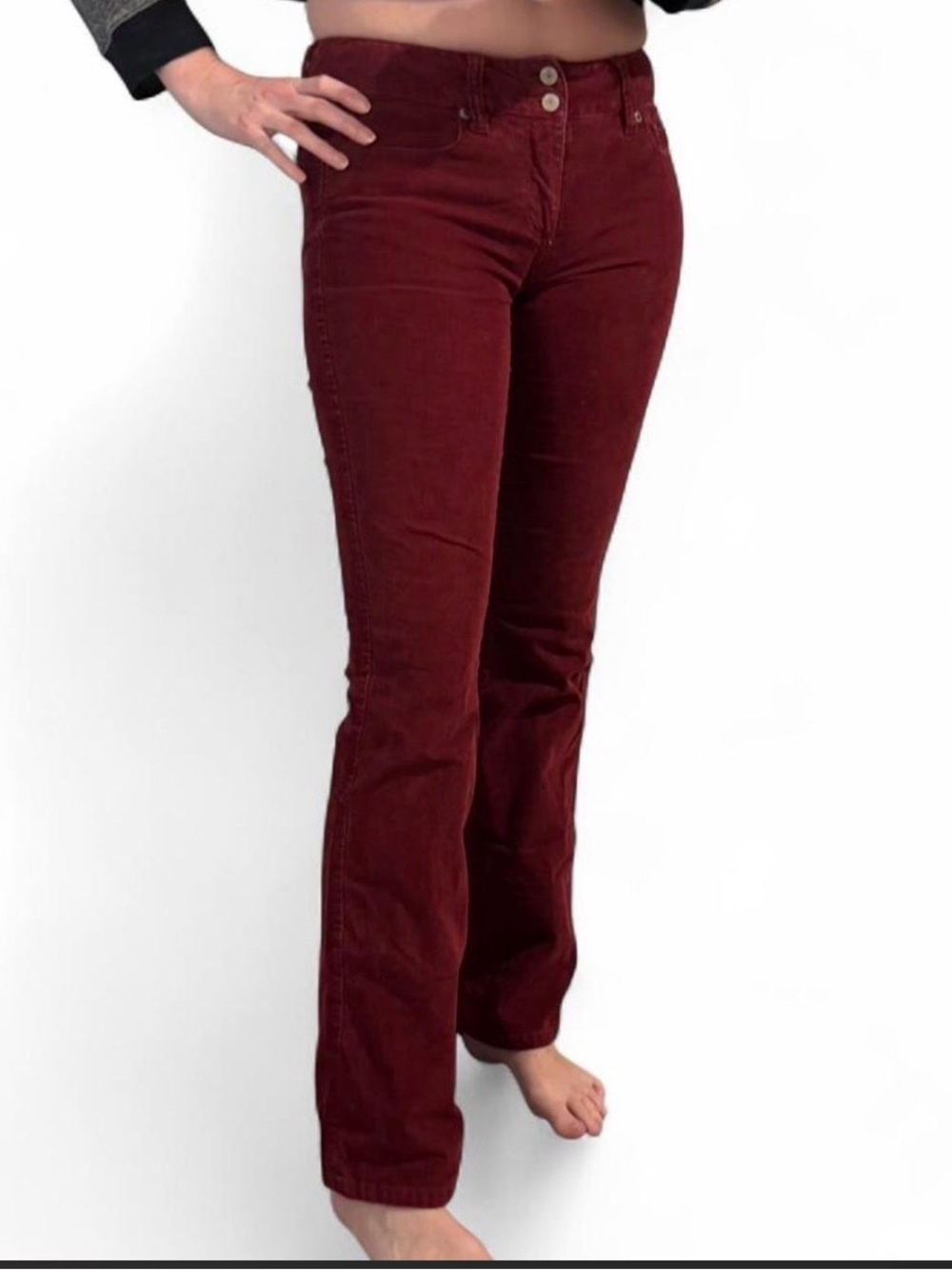 London Jean Women’s Maroon Corduroy Slim Bootcut Pants Size 4L 4 Long